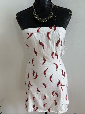 Jessica Simpson Red Chili Pepper Optional Strapless White Mini Dress Size XS NWT
